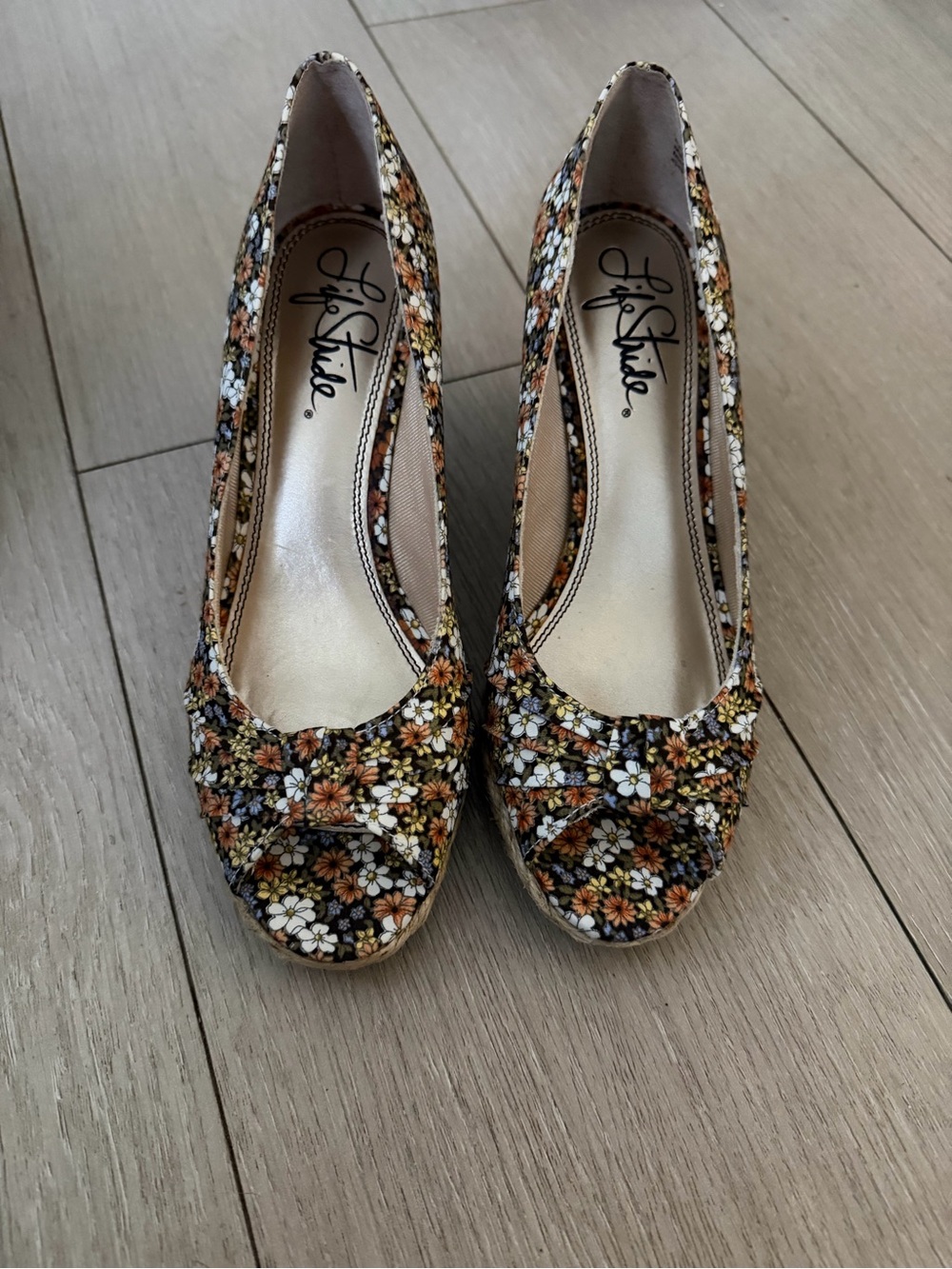 Life Stride Floral Peep-Toe Wedges